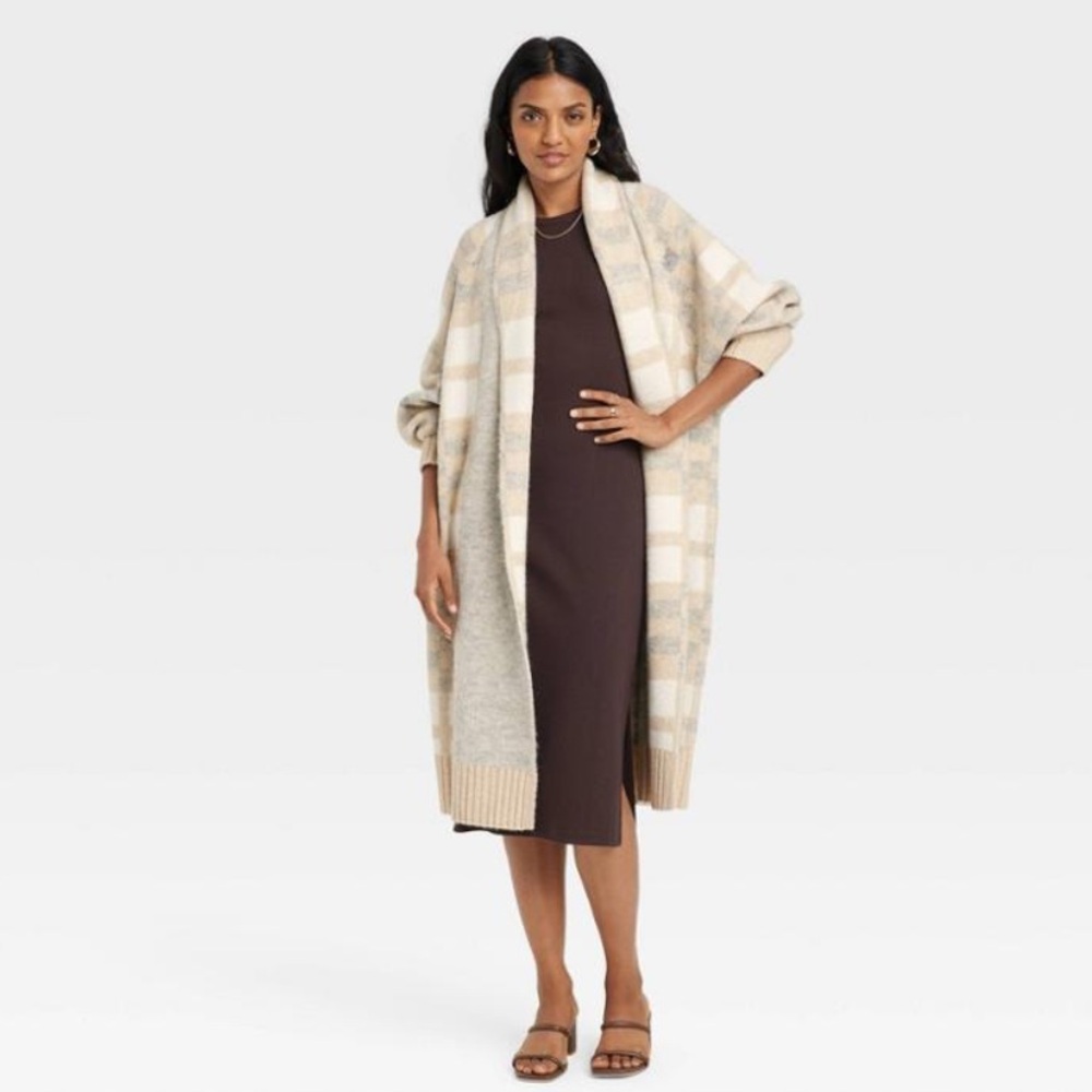 A New Day Cream and Gray Plaid Coatigan